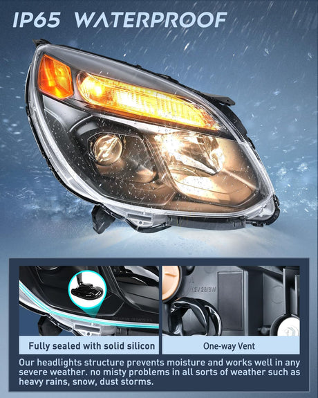 Headlight Assembly Compatible with 2016 2017 Chevy Equinox OE Style Projector Replacement Halogen Headlights Black Housing Amber Reflector Headlamp Passenger and Driver Side