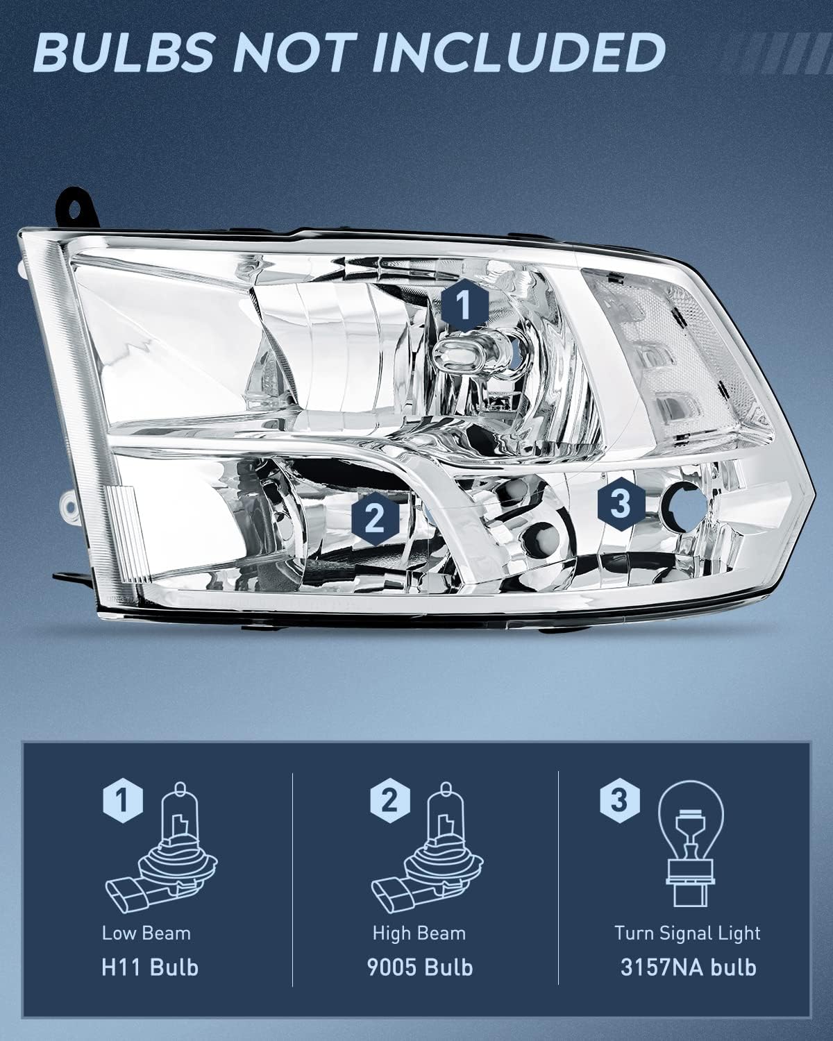 Headlight and Taillight Assembly Combo Compatible with 2009 2010 2011 2012 2013 2014 2015 2016 2017 2018 Dodge Ram for Quad Models Chrome Housing Clear Reflector with Red Housing Tail Light