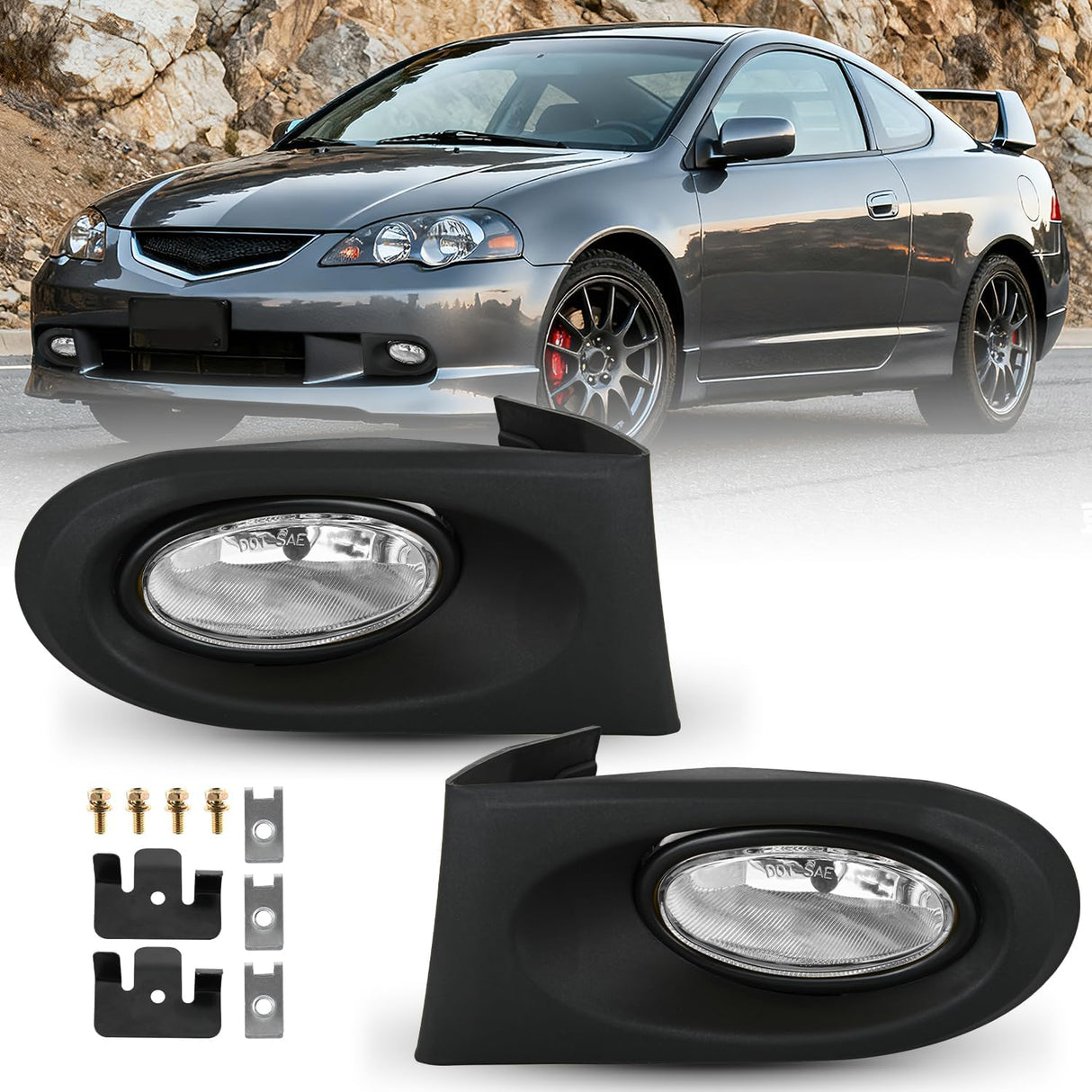 Fog Light Assembly Fog Lights Assembly Compatible with 2002 2003 2004 Acura RSX Left Driver and Right Passenger Side Clear Lens H11 12V 55W Bulbs