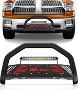 Bull Bar with Light Bar&License Plate Hole for 2009-2018 Dodge Ram 1500&2019-2024 RAM 1500 Classic (Exl Rebel Sport) Truck Brush Guard Front Bumper Push Bar w/Grille Skid Plate Light Mount