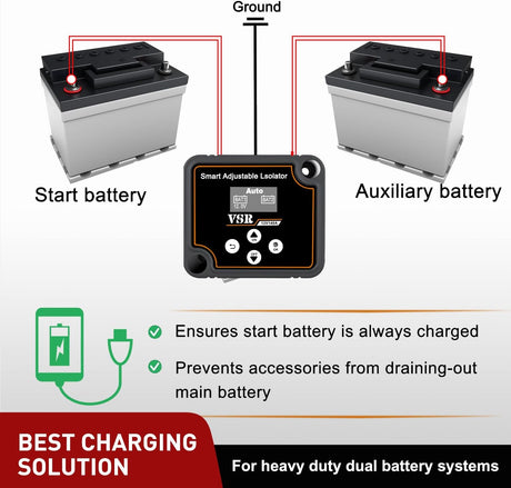 Dual Battery Isolator Kit Smart Adjustable 12V 140 AMP Auto Manual Voltage Sensitive Relay VSR Automatic Disconnect Switch Delay Setting Waterproof for Truck Car Van RV ATV UTV Marine Boat