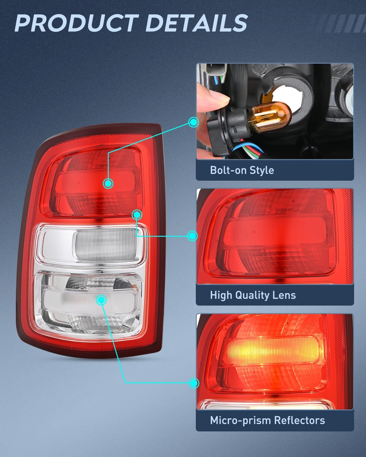 Taillight Assembly Compatible with 2019 2020 2021 2022 2023 Dodge Ram 2500 2019-2023 Dodge Ram 3500 Red Bezel Tail Light OE Style Rear Lamp Replacement Driver and Passenger Side