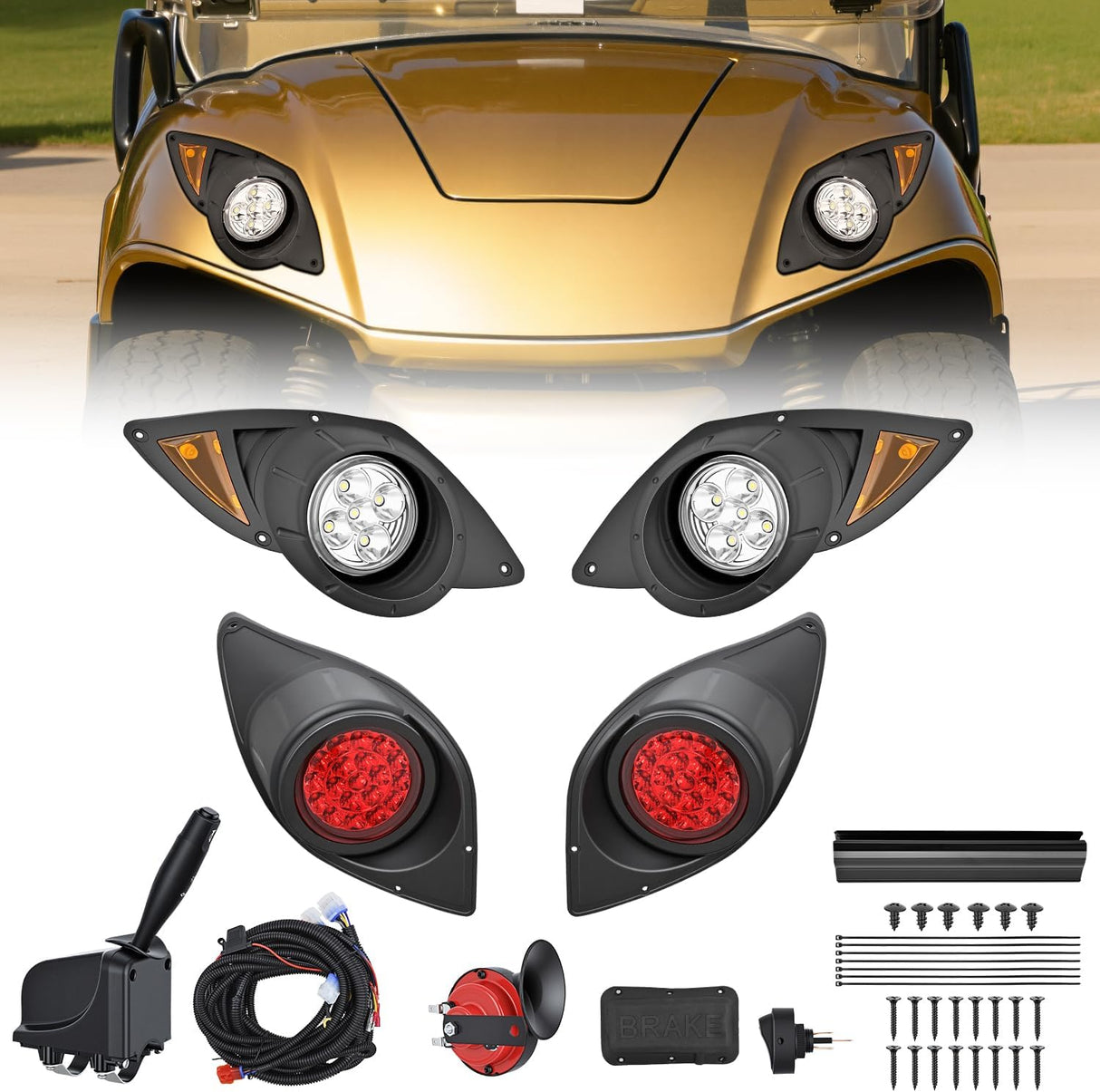 Golf Cart LED Light Kit 12V Stop Brake Turn Signal Yamaha Drive G29 | Headlight Taillight Horn Waterproof Plug and Play Complete Upgrade Kit for 2007-Up Yamaha Drive G29 Electric Carts