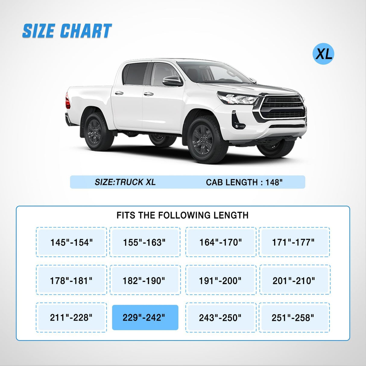 Car Cover UV Protection Up to 242 Inch Max Cab Length 146 Inch Nilight