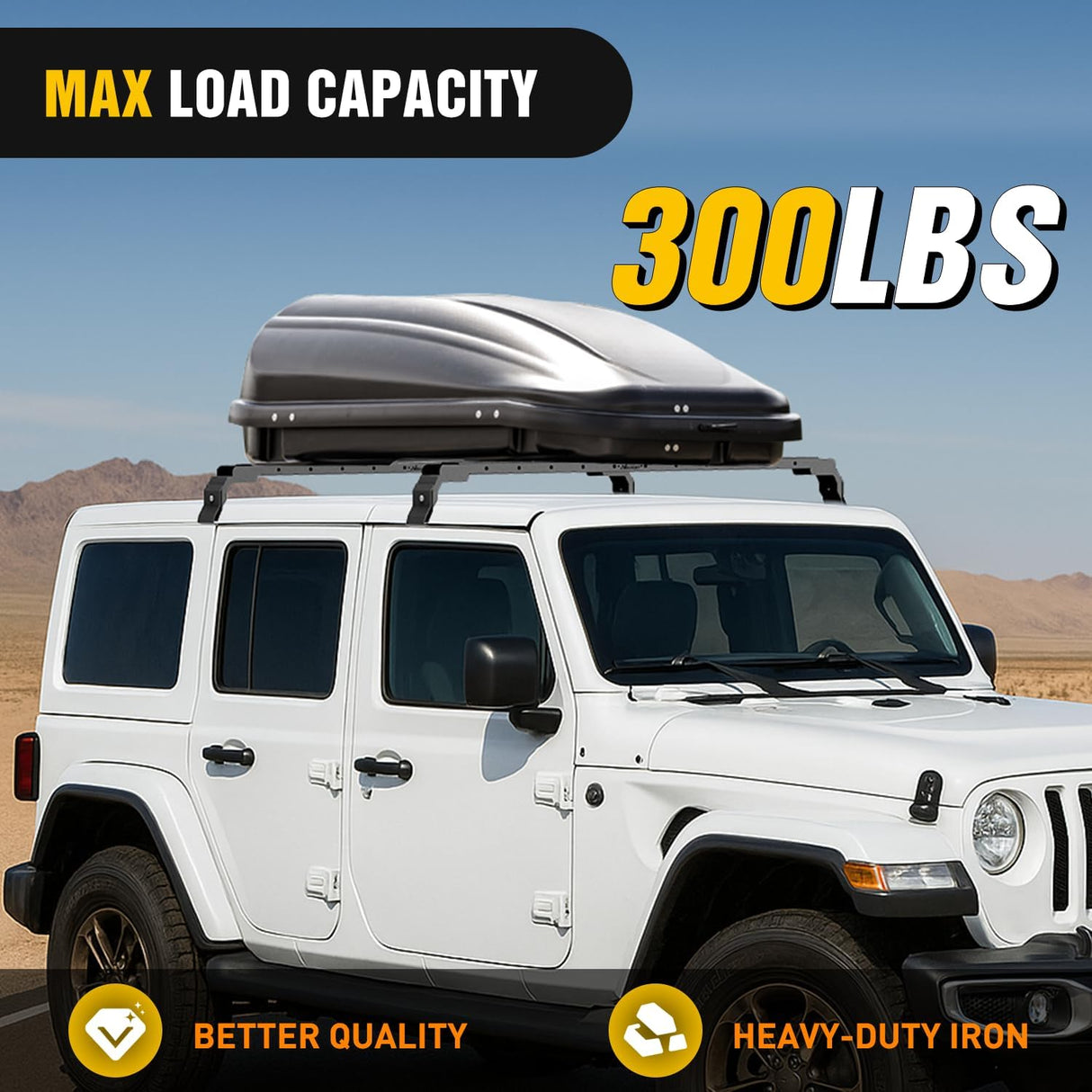 300LBS Roof Rack Cross Bars Compatible with Jeep Wrangler JK JKU 2007-2018 JL JLU 2018-2026 Gladiator JT 2020-2026 Hardtop Models, Adjustable Iron Crossbars for Cargo Carrier Luggage Box Tent