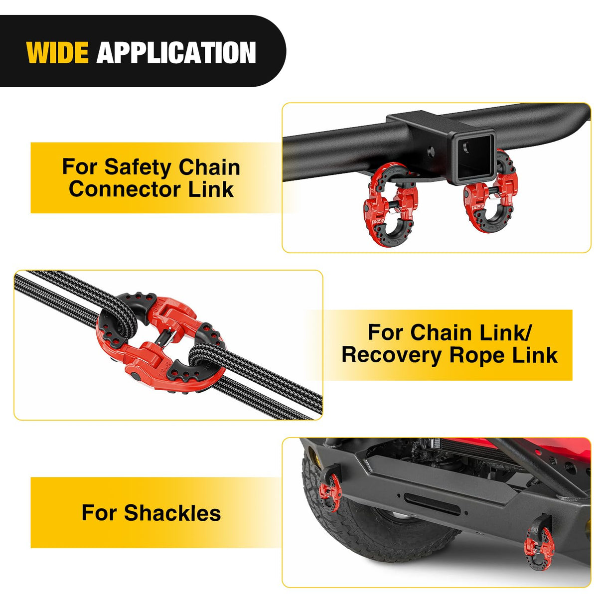 Safety Chain Connector Link, 1/2In Tow Hitch Hammerlock Coupling Link, 2 Pack Forged Steel Tow Chain Connector for Chain Link/Recovery Rope Link/Shackle, 12000 lbs Load Limit, Red