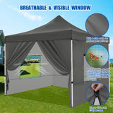 10x10 Pop Up Canopy Tent with 4 Sidewalls Portable Folding Outdoor Canopy Easy Setup Gazebo Waterproof Instant Popup Shelter Tent w Wheeled Carry Bag sandbags for Events Parties Camping, Gray