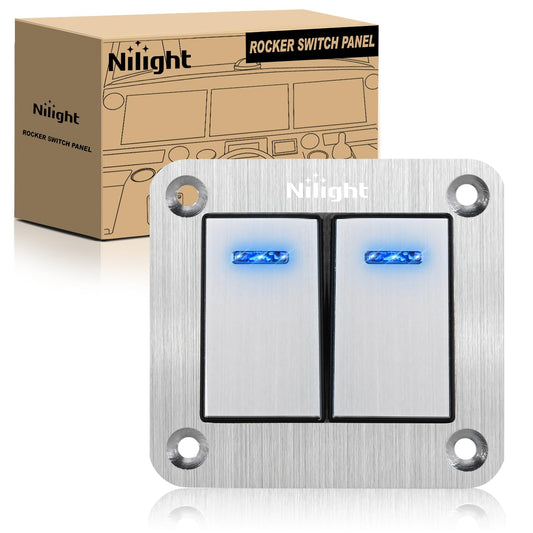 2Gang Aluminum 3Pin ON/Off Blue Led Rocker Switch Panel Nilight