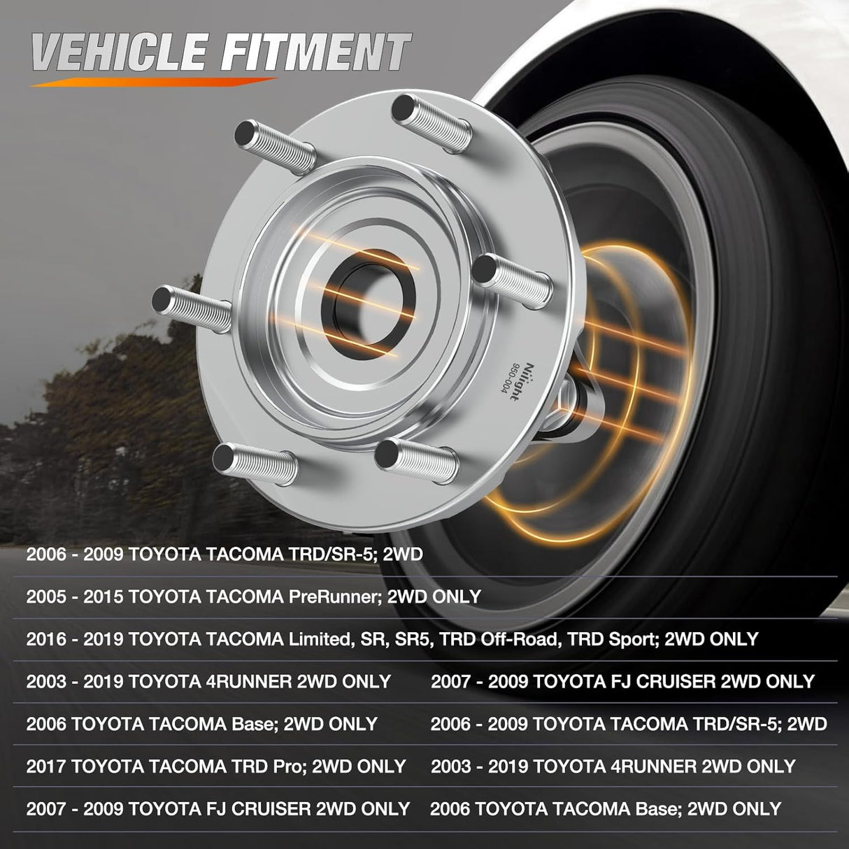 Front Wheel Bearing and Hubs Assembly for Toyota Tacoma 2005-2016 2017 2018 2019, 4Runner 2003-2016, FJ Cruiser 2007-2009, Hilux 2005-2017, 2WD Only, 6 Lugs w/ABS-950-004 2Pack