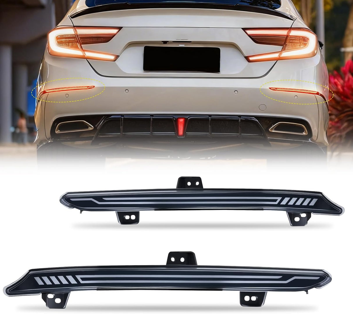Rear Bumper Tail Light Compatible with 2018 2019 2020 2021 2022 Honda Accord 10th Smoke Lens LED Reflector Rear Bumper Lamp Brake Turn Signal Sequential Flashing Driving Taillights Replacement