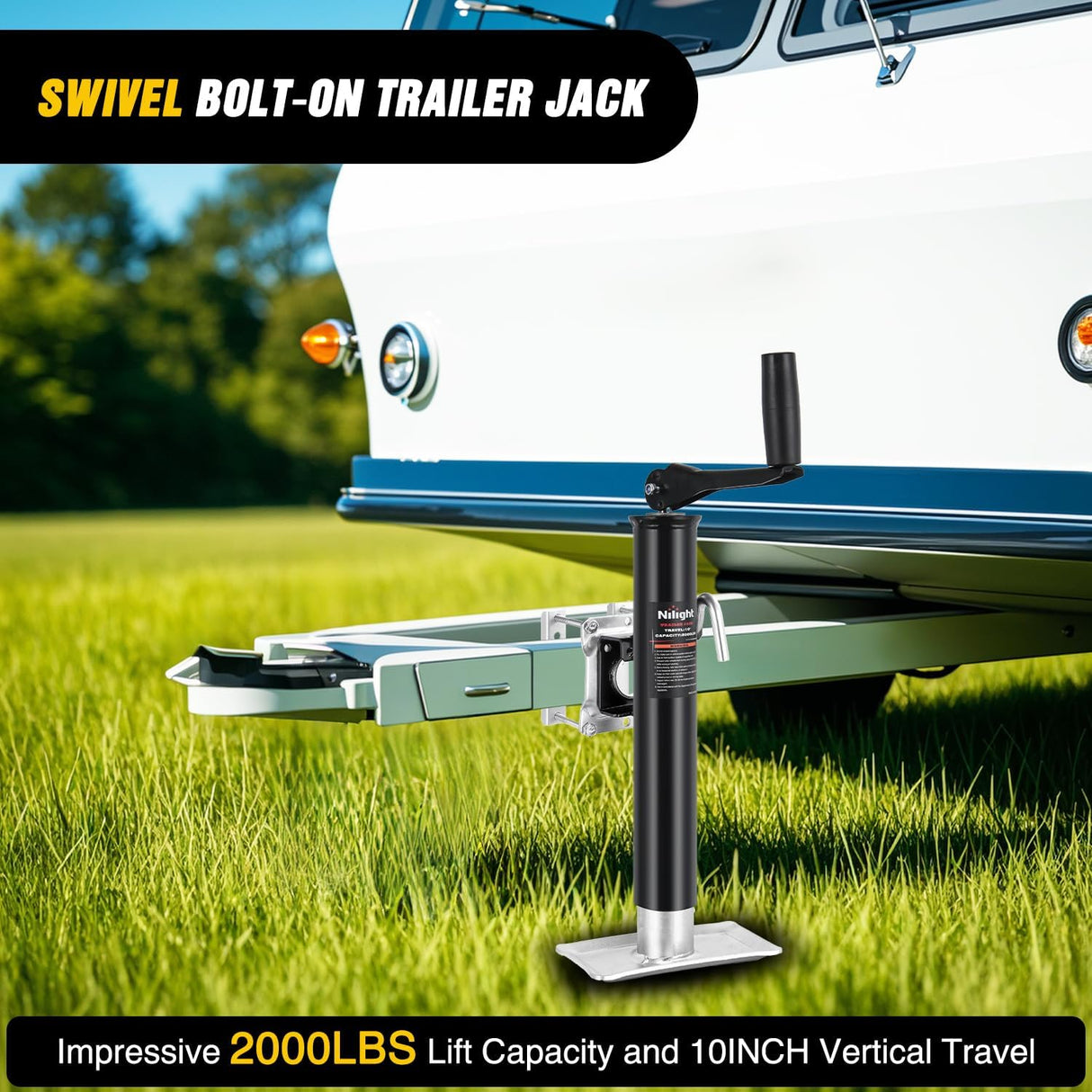 Trailer Jack 2000LBS Heavy Duty Swivel Bolt-On Trailer Jack 10 Inch Vertical Travel Alloy Steel Utility Trailers Tongue Jack Stand for RV Boat Horse Trailers Camper Utility Yacht Matt Black