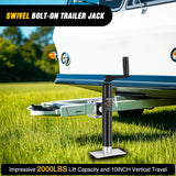 Trailer Jack 2000LBS Heavy Duty Swivel Bolt-On Trailer Jack 10 Inch Vertical Travel Alloy Steel Utility Trailers Tongue Jack Stand for RV Boat Horse Trailers Camper Utility Yacht Matt Black