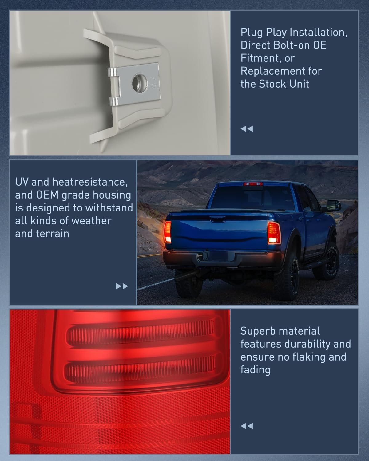 Taillight Assembly Compatible with 2013 2014 2015 2016 2017 2018 Dodge Ram 1500 2014-2018 Ram 2500 3500 LED Style Passenger Side Tail Light with Bulbs