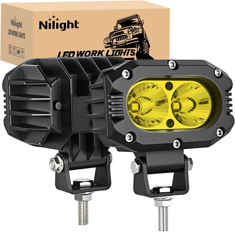 LED Pod Light 24W 4 Inch 2PCS Yellow Flood Beam Driving Lights Pods IP67 Waterproof Auxiliary Offroad Lighting for Truck Tractor SUV ATV UTV Golf Cart Boat Motorcycle Dirt Bike