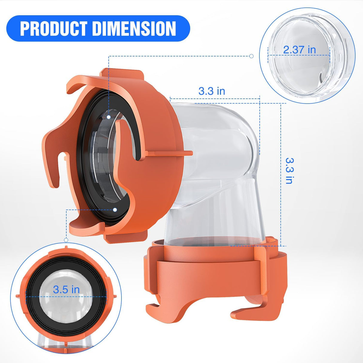 90 Degree RV Tote Tank Adapter, Clear RV Sewer Hose Elbow Fitting with 4 Swivel Bayonet Prongs Leak-Proof Double Odor-Tight Sealing Ring for RV Camping Portable Waste Tank Sewer Hoses, Orange