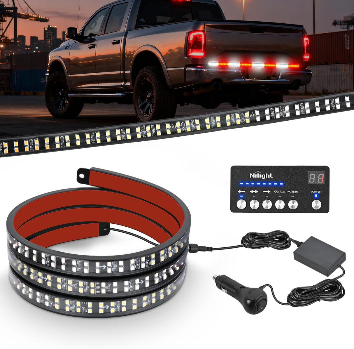 49 Inch Emergency Strobe Light Strips with Controller, 288LED Flashing Warning Hazard Safety Rear Window Tailgate Lights for Truck Trailer Construction Plow Pickup Tow SUV Vehicles, Red White