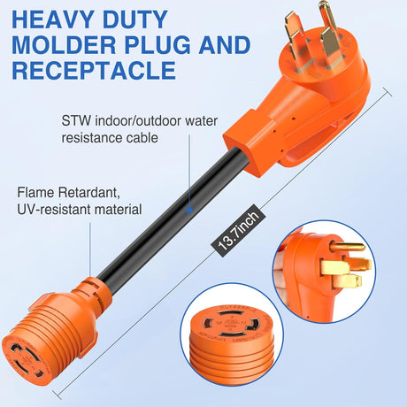 NEMA 14-50P to L14-30R Generator Transfer Switch Adapter 240V/120V 50 Amp Male to 30 Amp Female Twist Lock 4 Prong Generator Plug Pure Copper Heavy Duty 10 AWG ETL Listed for Power Backup