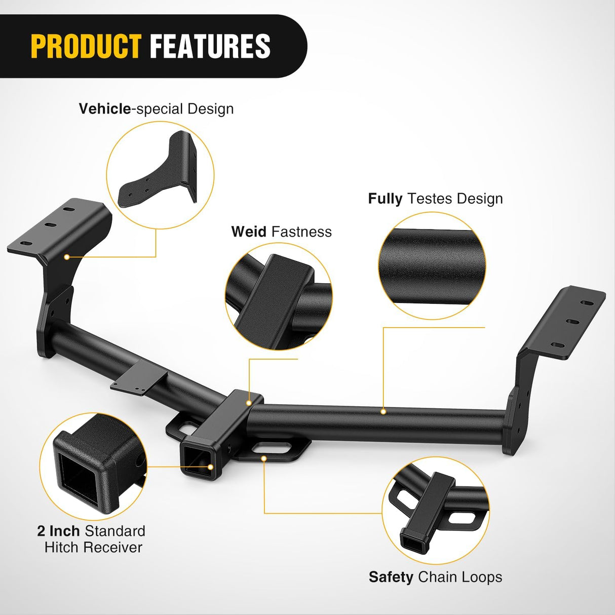 2 Inch Receiver Tow Hitch for Toyota RAV4 2006-2018 | Class 3 Trailer Hitch for 2006 2007 2008 2009 2010 2011 2012 2013 2014 2015 2016 2017 2018 Black Powder Coated