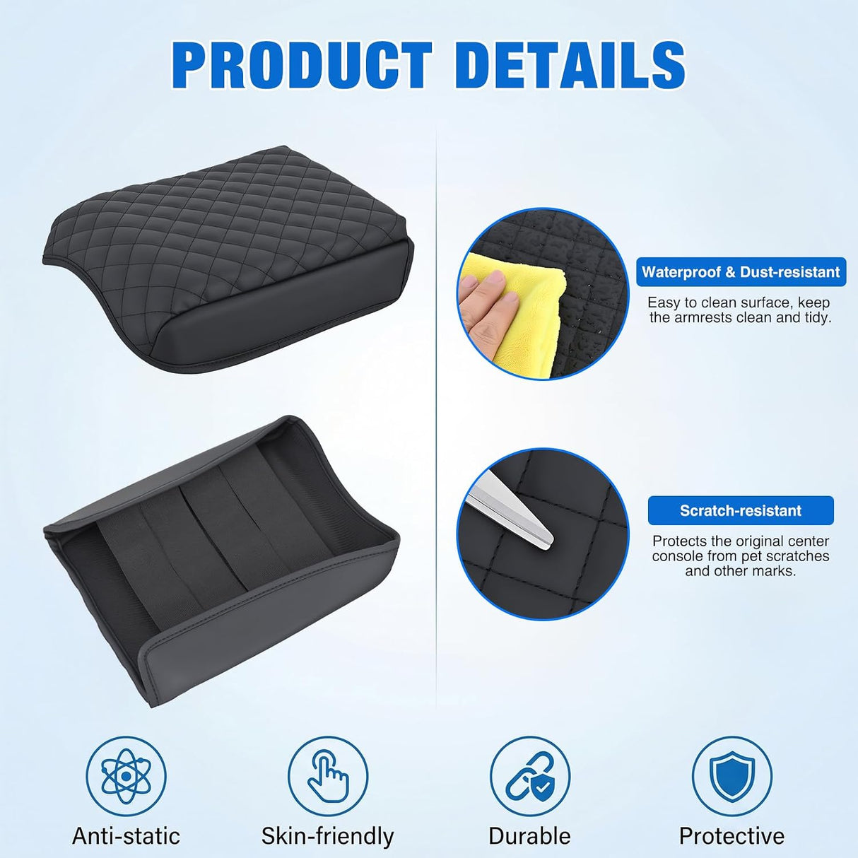 Center Console Cover for Kia Telluride 2020-2026 Armrest Cushion | for Telluride 2020 21 22 23 24 25 2026 Accessories Nappa Leather Armrest Cover for Car Waterproof Center Console Pad, Black
