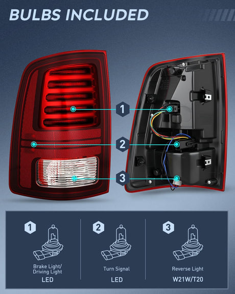 Taillight Assembly Compatible with 2013 2014 2015 2016 2017 2018 Dodge Ram 1500 2014-2018 Ram 2500 3500 LED Style Driver Side Rear Tail Light with Bulbs