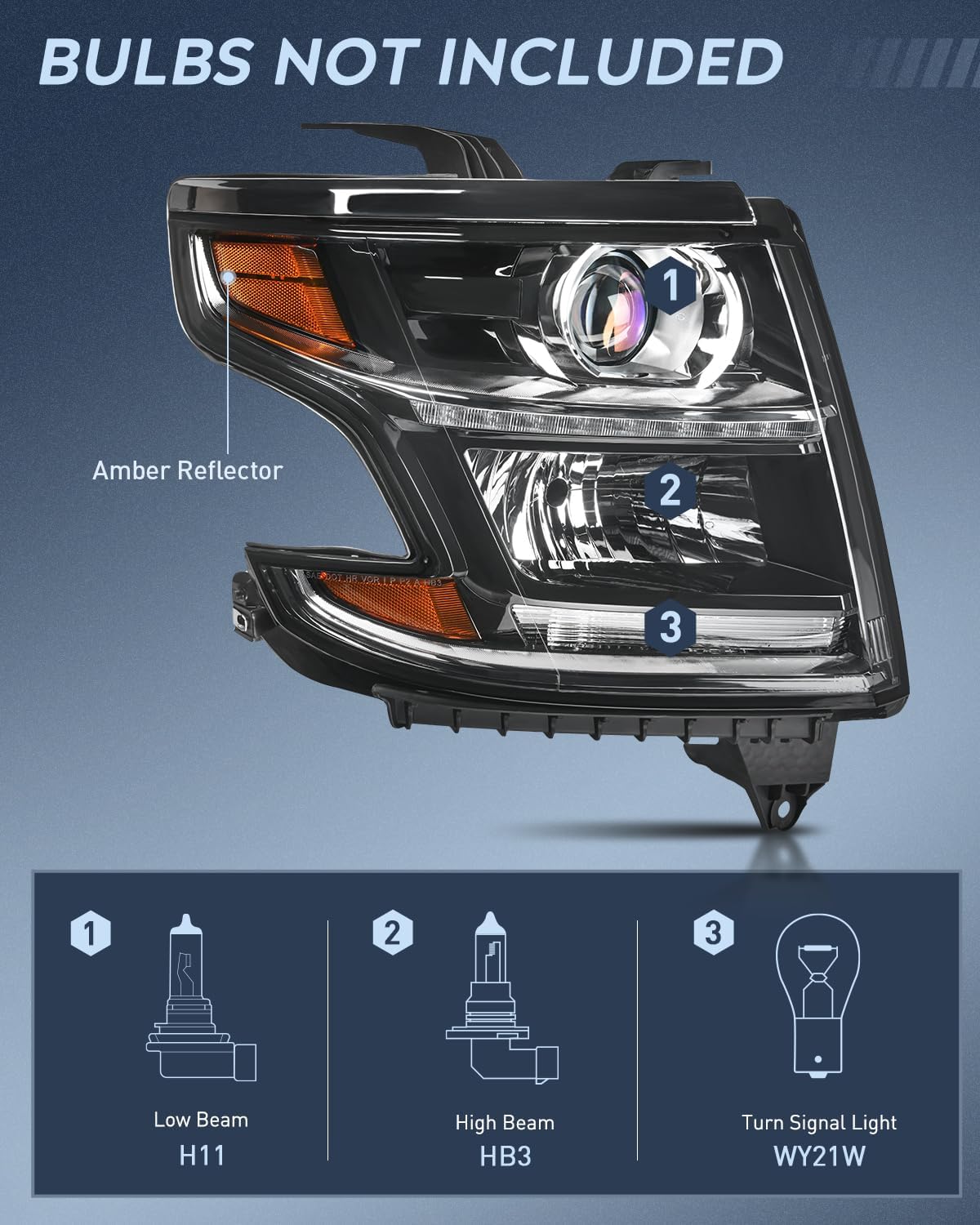2015-2020 Chevy Tahoe Suburban Headlight Assembly Black Housing Amber Reflector Clear Lens Nilight