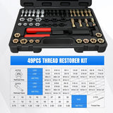 49PCS Thread Chaser Set SAE Metric Universal UNC UNF Sizes | Master Thread Repair Kit with Case 22 Taps 24 Dies 3 Thread Files Automotive Tool for Mechanics Auto Shops Home Garage Repair