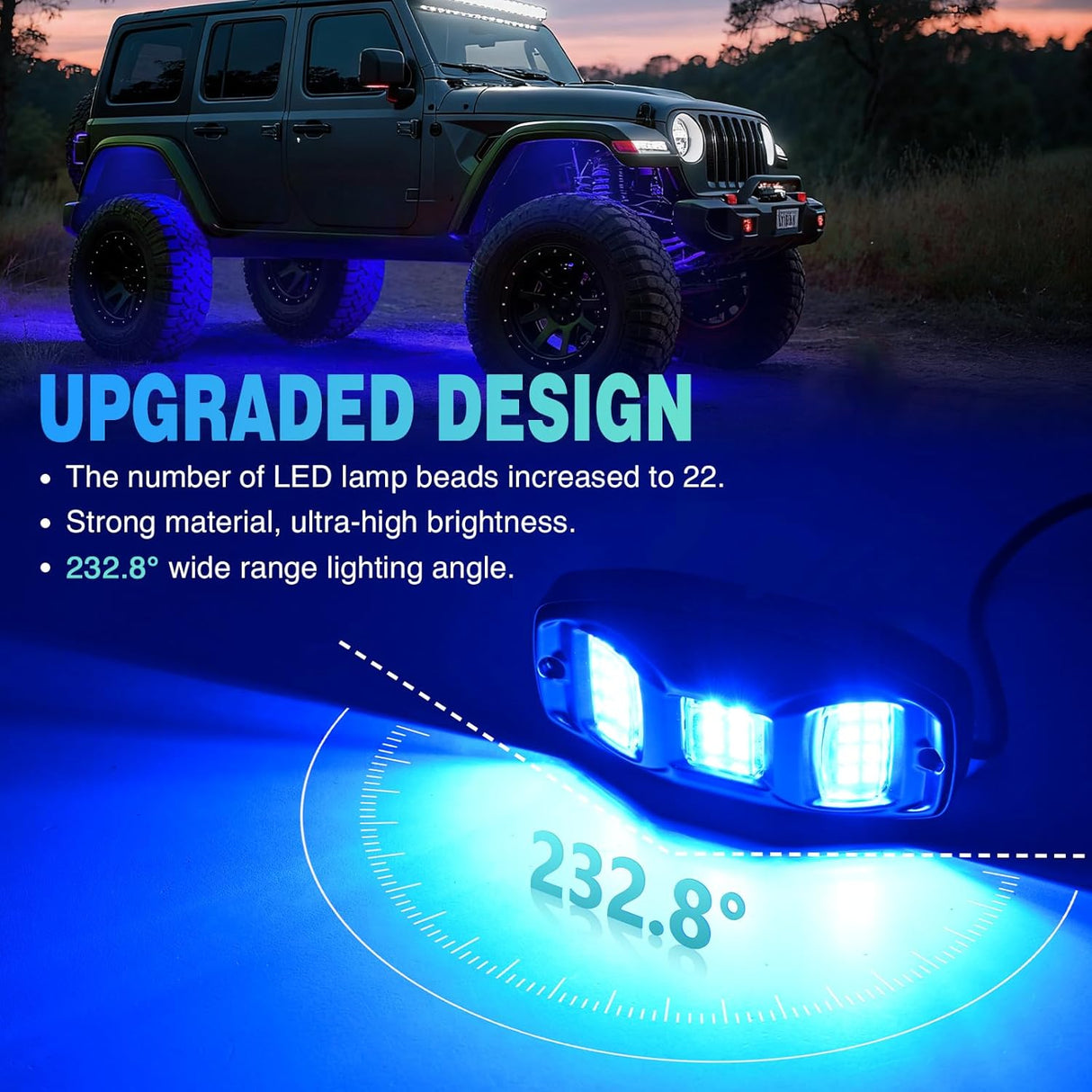 RGBW LED Rock Lights Kit, 6 Pods 22LED Wide Angle Remote & Bluetooth App Dual Control with Music Modes Multicolor Underglow Neon Wheel Well Light Fit for ATV UTV SUV Offroad Truck RZR Boat
