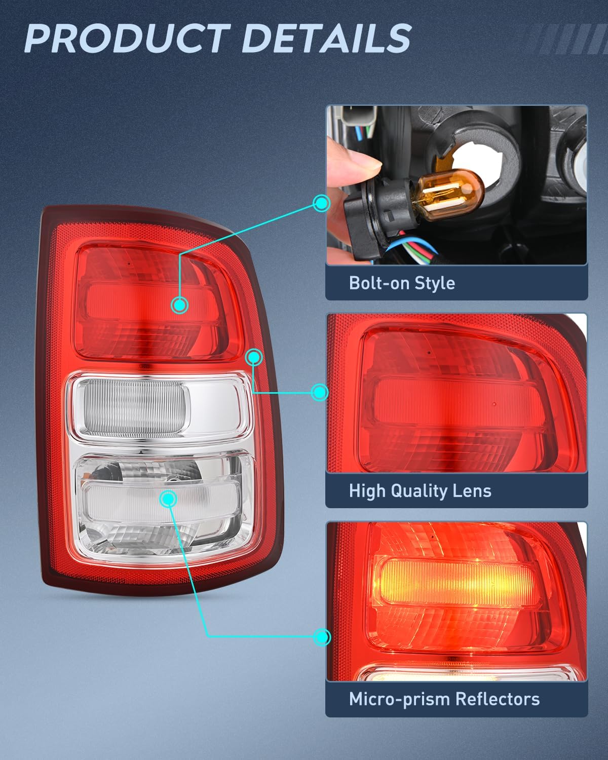 Taillight Assembly for 2019 2020 2021 2022 2023 Dodge Ram 2500 | 2019-2023 Dodge Ram 3500 Red Bezel Tail Light OE Style Rear Lamp Replacement Passenger Side