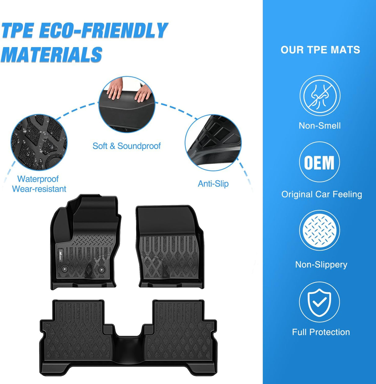 TPE Floor Mats for Ford Escape 2013-2019 / Ford C-Max 2013 2014 2015 2016 2017 2018 All Weather Custom Fit Heavy Duty Floor Liners
