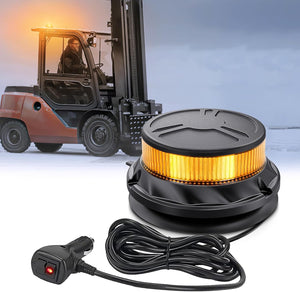 Amber Beacon Light 12V-24V Aluminum Base Flashing Safety Warning Lights Permanent & Magnet Mount LED Emergency Rotating Strobe Light for Forklift Truck Tractor UTV Snow Plow, 2 Years Warranty