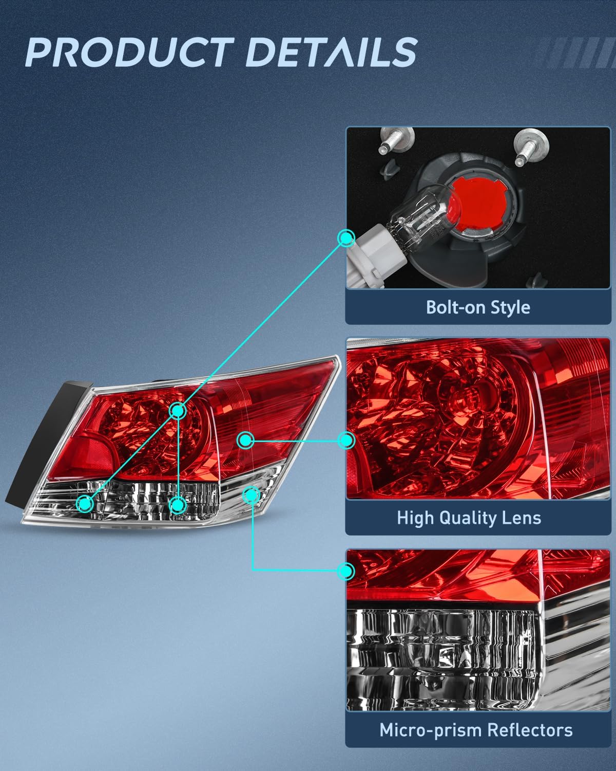 Taillight Assembly Compatible with 2008 2009 2010 2011 2012 Honda Accord Sedan Tail Lights Rear Lamp Replacement OE Style Passenger Side w/Bulbs