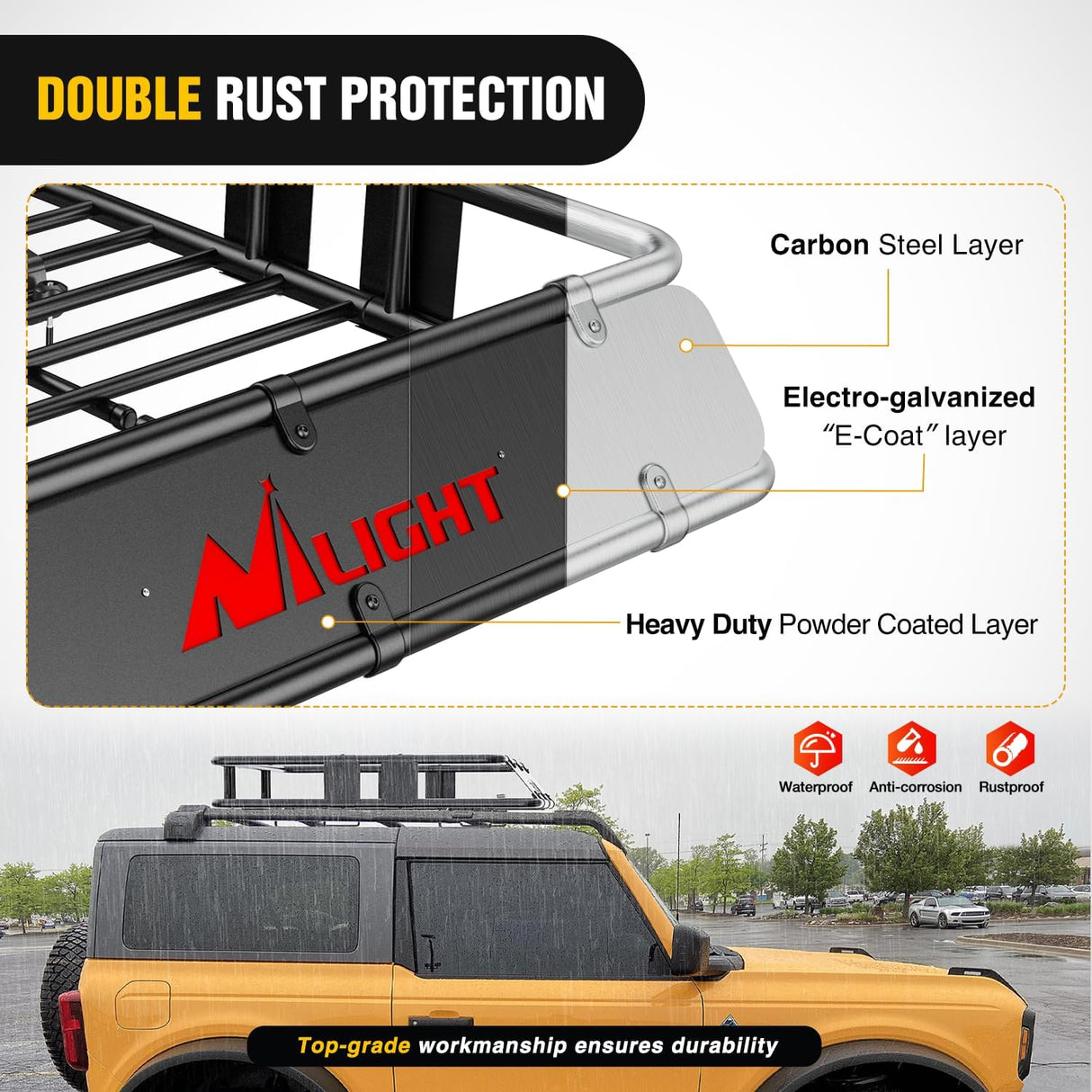 Universal Roof Rack Cargo Basket 43Inch x 39Inch x 6Inch With Cargo Net Ratchet Straps Luggage Holder Nilight