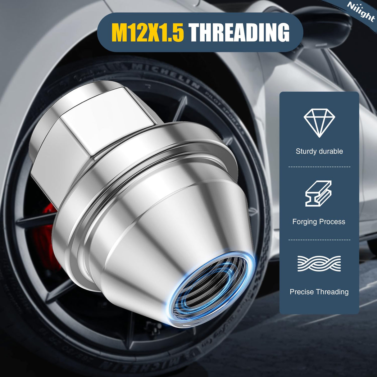 20PCS M12x1.5 Lug Nuts Compatible with 2013-2025 Ford Escape | for 2012-2021 Fusion 2021-2025 Bronco Sport 2014-2019 Lincoln MKC One-Piece Solid Chrome Steel OEM Factory Wheel Nuts Replace