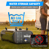 63Gal/240L Water Storage Bladder RV Potable Water Bladder Tank Camping 1000D PVC Foldable Collapsible Water Storage Containers for Truck Bed Carrier Garden Irrigation Emergency Water Use Black