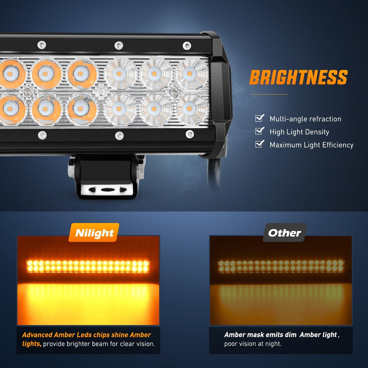 LED Light Bar 20 Inch 126W Spot Flood Combo Amber Beam Off Road Lamp Fishing Hunting Emergency Deck Work Lighting for Trucks UTV Pick-up Van Boat Tractor
