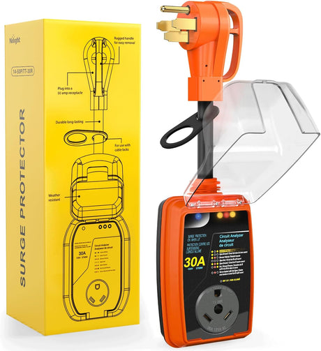 50 to 30 Amp RV Surge Protector Power Adapter 4200 Joules Voltage Monitor 14-50P to TT-30R Converter 125V/3750W Waterproof Circuit Analyzer with Extension Cord for Camper Travel Trailer