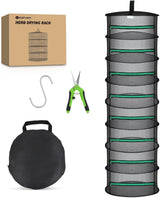 8 Layer Herb Drying Rack Hanging Mesh Net Foldable Plant Drying Racks 24 Inch w Green Zipper Pruning Shears Hook Dryer Hanging Rack for Herbs Seed Bud Fruit Clothes Grow Tent Closets Garden Outdoor