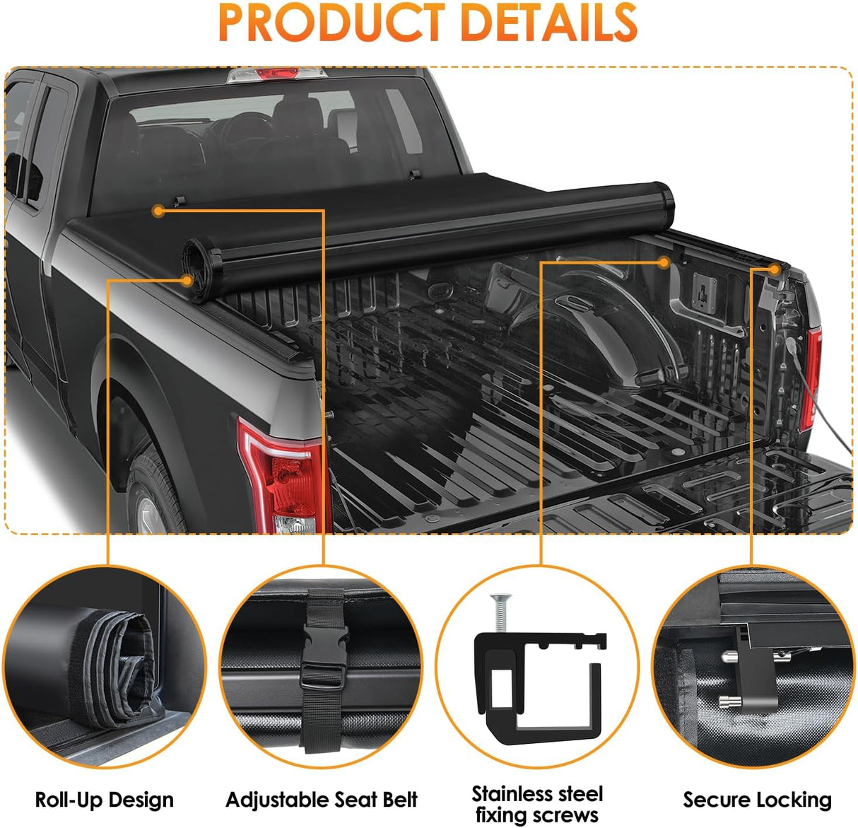 Soft Roll Up Truck Bed Cover Compatible with Ram 1500 2019 2020 2021 2022 2023 2024 2025 New Body Style,5.7ft