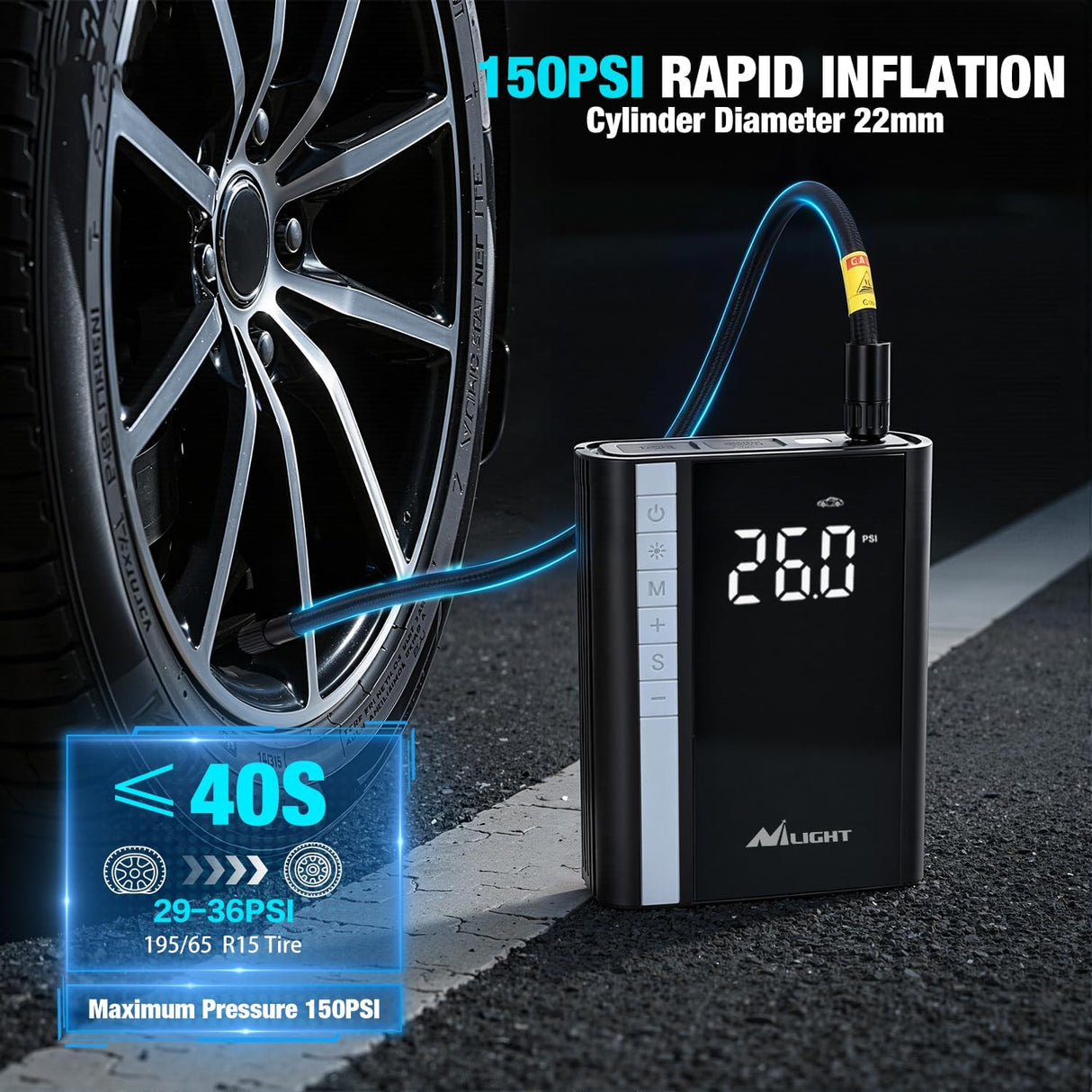 Jump Starter with Air Compressor 3500A 150PSI Portable Car Battery Booster 9.0 Gas & 8.0L Diesel with Auto-Shutoff Digital Tire Inflator 12V Battery Power Supply w/Large LCD Display