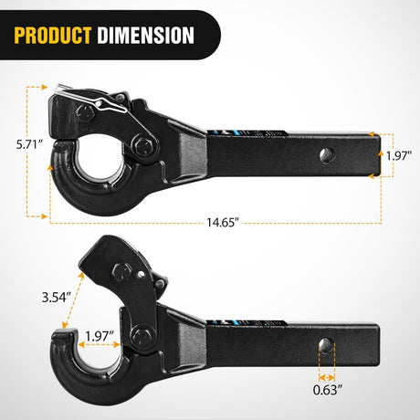 Trailer Hitch 10-TON Pintle Hitch for 2-Inch Receiver Hook Military Receiver 20000LBS,Fits 2-1/2 in Lunette Ring, Gloss Black Powder Coat