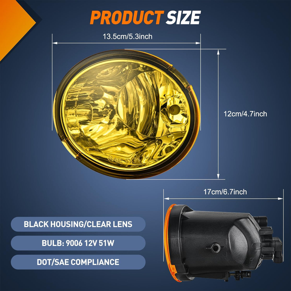 Fog Lights Assembly Compatible with 2001 2002 2003 2004 2005 2006 2007 Toyota Sequoia 2000-2006 Tundra(NOT fit steel front bumper models) w/9006 12V 51W Bulbs Amber Lens