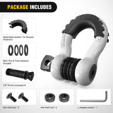 3/4 Inch D Ring Anti-Theft Shackle Tow Hook Jeep Truck SUV ATV UTV | Off Road Recovery Gear 19T 41,887 lbs Break Strength 4.75T WLL Rust-Resistant Anti-Rattle Isolators Heavy Duty White 2pack