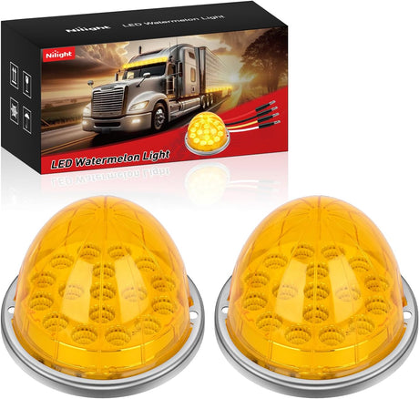 Watermelon Light 17 LED Triple Function 2PCS Amber Lens Stainless Steel Bezel Marker Clearance Strobe Turn Signal Lights 4 Plug IP68 Waterproof for Trailer Truck Pickup Camper RV ATV UTV Boat