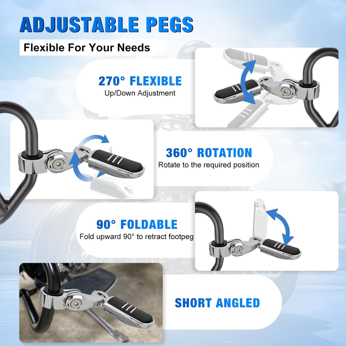 1.25 Inch Motorcycle Highway Pegs For Harley Davidson Touring Road King Street Glide Sportster Adjustable 360° Angled Foot Pegs P-Clamp Universal For 1-1/4 Inch Engine Guard Crash Bar Highway Footpegs