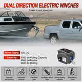 Boat Trailer Winch 3500 lbs Portable Electric Boat Winches 12 V DC Marine Winch with Synthetic Rope Remote Control Hand Crank Power-in Freewheel Waterproof Winch for Boat Trailer Towing, Gray