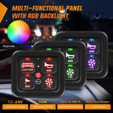 4 Gang Switch Panel 12V 24V Universal Circuit Control Relay System with RGB Backlight Fuse Wiring Harness Automatic Dimmable ON Off LED Pod for Car Pickup Truck Camper SUV