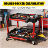 2-Tier Car Detailing Cart with Polisher Brackets - Rolling Utility Plastic Cart with Organizer & Hooks - Heavy Duty Mobile Tool Station