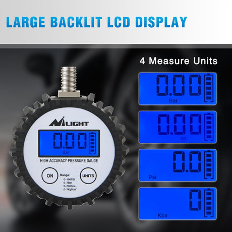 Digital Tire Pressure Gauge 100PSI Heavy Duty Stainless Steel Air Chucks ANSI 2A Certified Large Dial Wheel Service Checker for Truck Semi Truck ATV Motorhome Cars & RV Accessories