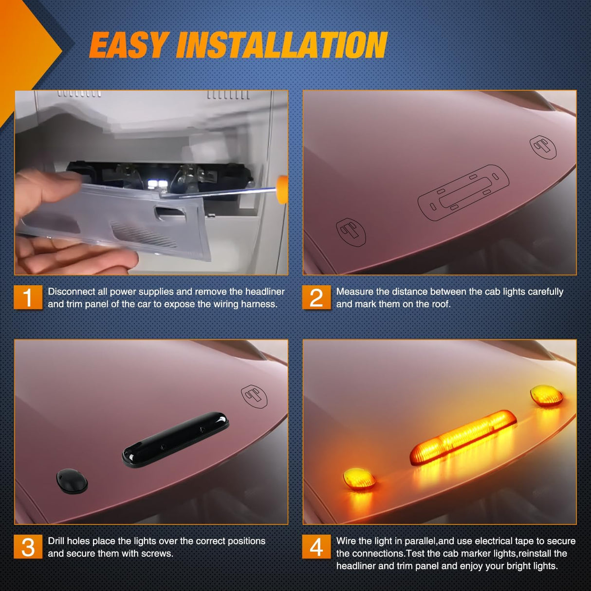 LED Cab Marker Lights 3 PCS Roof Running Light LED Smoke Lens Amber Cab Clearance Light Compatible with 2002-2007 Chevy Silverado GMC Sierra 1500 1500HD 2500 2500HD 3500