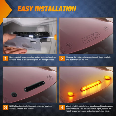 LED Cab Marker Lights 3 PCS Roof Running Light LED Smoke Lens Amber Cab Clearance Light Compatible with 2002-2007 Chevy Silverado GMC Sierra 1500 1500HD 2500 2500HD 3500